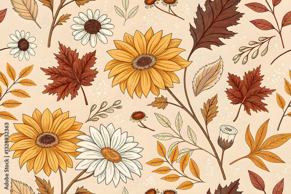 custom made wallpaper toronto digitalRustic Fall Wildflower Pattern Background Autumn-Inspired Floral with Warm Earthy Tones
