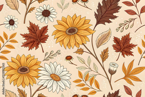 Wallpaper Mural Rustic Fall Wildflower Pattern Background  Autumn-Inspired Floral with Warm Earthy Tones Torontodigital.ca