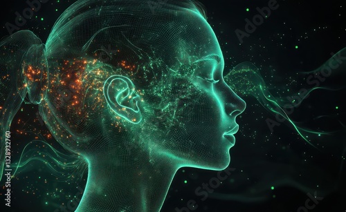 Detailed Anatomical Illustration of Human Inner Ear with Vibrant Colors and Glowing Background photo