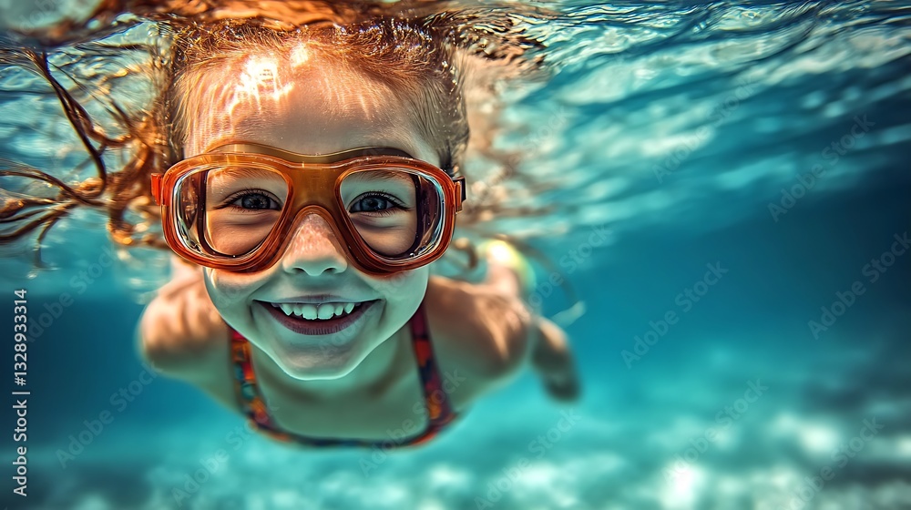 Naklejka premium Underwater girl smiles happily.