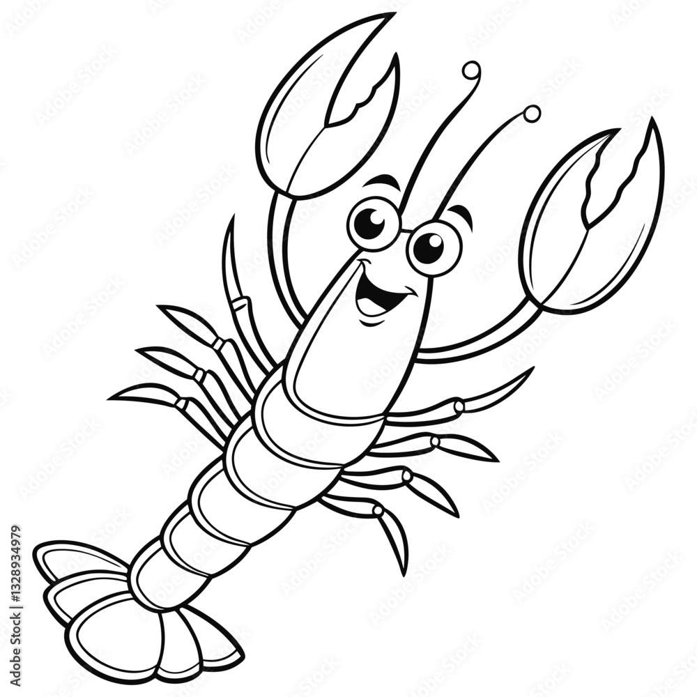 Fototapeta premium Cute Fun Lobster line art silhouette vector.
