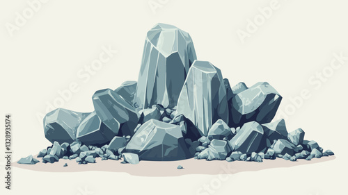A digital illustration depicting a pile of various sized blue and gray rocks. The rocks are rendered in a stylized, cartoonish manner with smooth surfaces and sharp edges. The color palette is