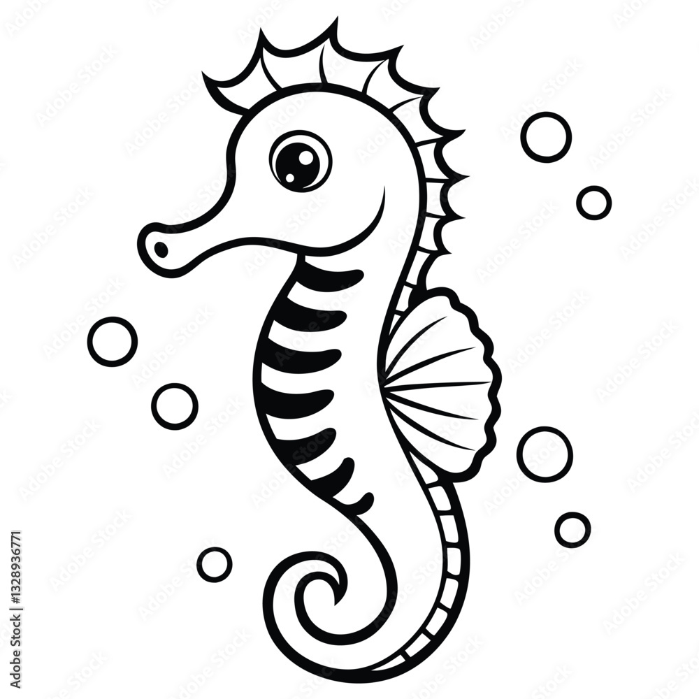 Fototapeta premium Cute Seahorse line art silhouette vector, white background.