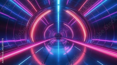 Neon Light Tunnel Abstract Background Futuristic Cyberpunk Vivid Colors