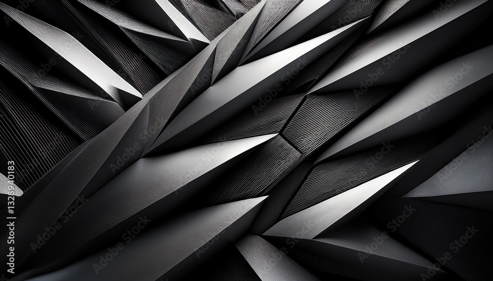 Obraz premium Black and white geometric patterns with extreme contrast and harsh lighting, emphasizing sharp edges and bold design