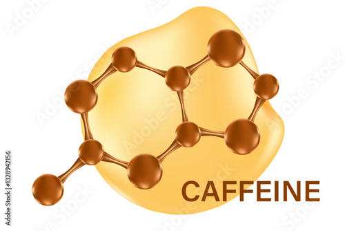 Aesthetic brown 3D molecule icon, isolated element, transparent background. Coffee extract serum formula. Caffeine molecule cell. Beauty treatment nutrition skincare science.