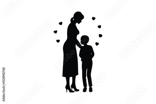 Silhouette design of a little boy hugging his mother vector art illustration.eps