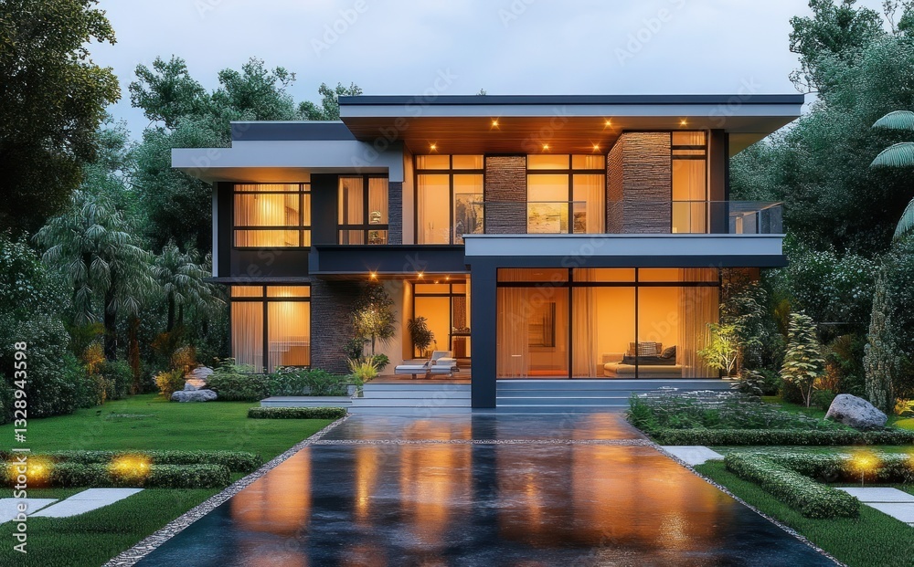 Elegant Modern Residential Architecture Luxury Home with Garden and Clean Lines Elegant Modern Residential Architecture Luxury Home with Garden and Clean Lines