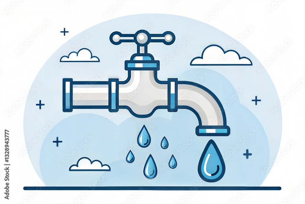 Faucet icon with falling water droplets Faucet icon with falling water droplets