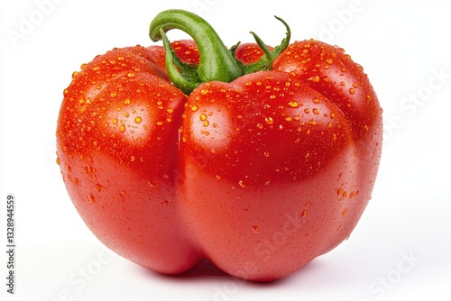 Fresh, vibrant red tomato, glistening with water droplets photo