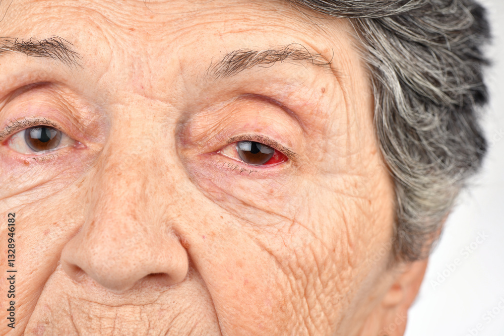 Portrait of a mature adult woman with red eye Portrait of a mature adult woman with red eye