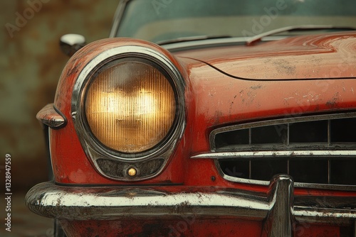 Vintage Car Headlight Classic Automobile Detail Isolated on White