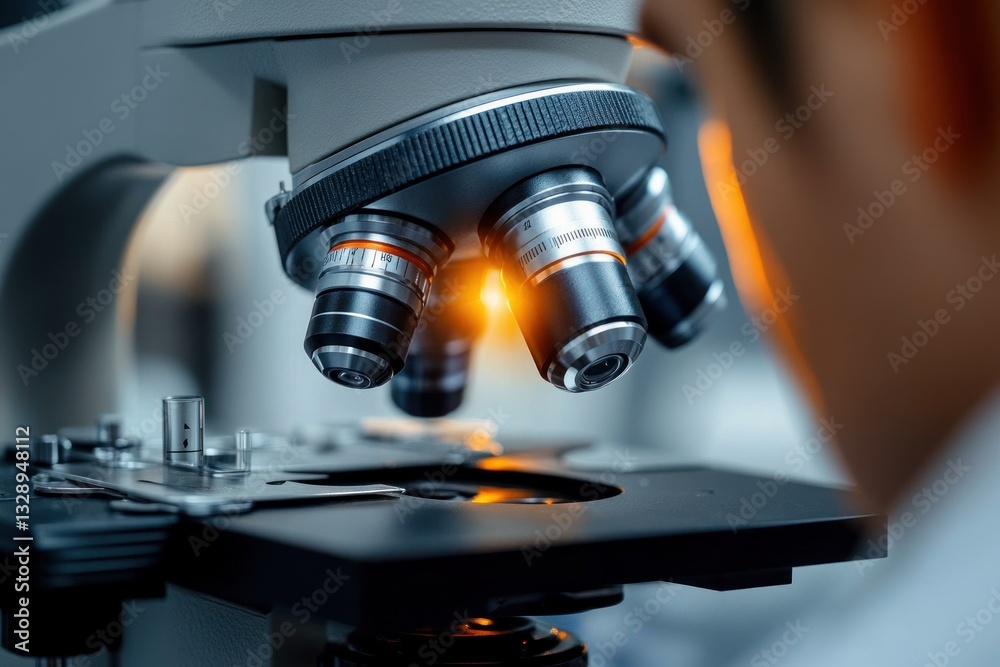 Dental Therapist Examining Teeth with Microscope in Laboratory Setting Dental Therapist Examining Teeth with Microscope in Laboratory Setting