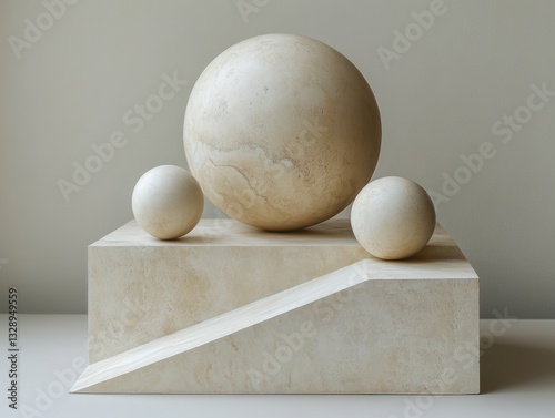 Abstract Geometric Composition of Sphere and Cylinder in Minimalist Style