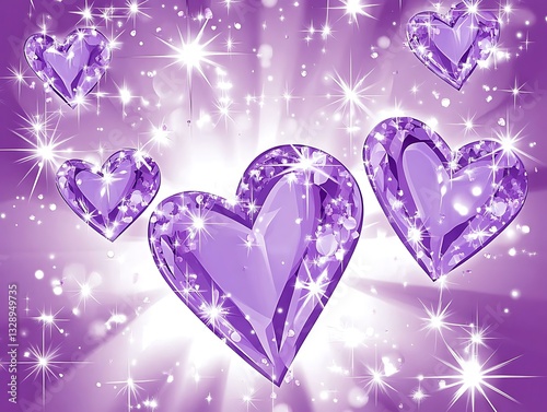 Purple hearts sparkle cosmic background
