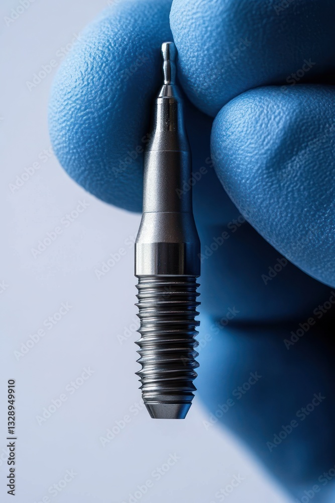 Naklejka premium Dental Implant in Gloved Hand on White Background