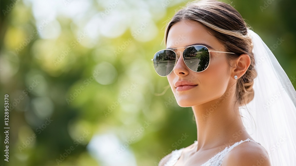 The bride is wearing sunglasses, like a real aviator. The bride is wearing sunglasses, like a real aviator.