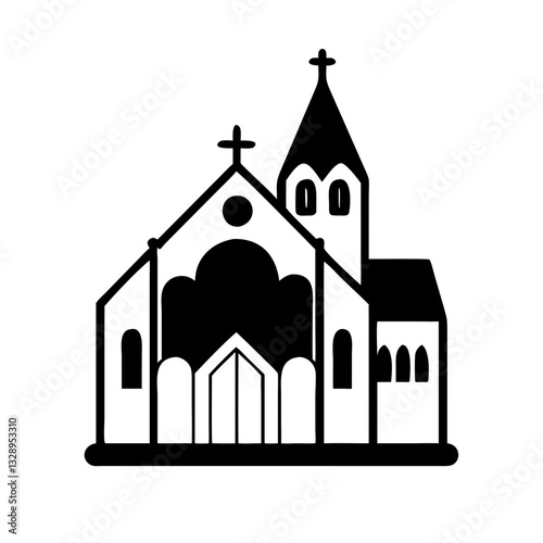 Black and white church icon with towers