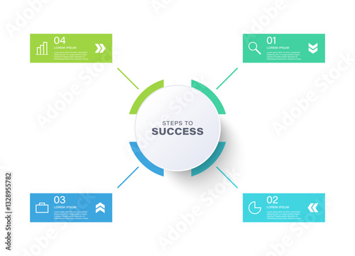 Business Infographic Design Template With 4 Steps And Icons. Steps To Success