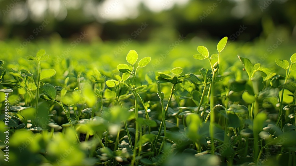 Close-Up of Fresh Green Seedlings in Sunlit Garden Setting Close-Up of Fresh Green Seedlings in Sunlit Garden Setting