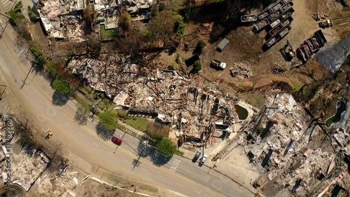 top-down over the Fire Aftermath of Pacific Palisades Neighborhood, showcasing the destroyed homes photo