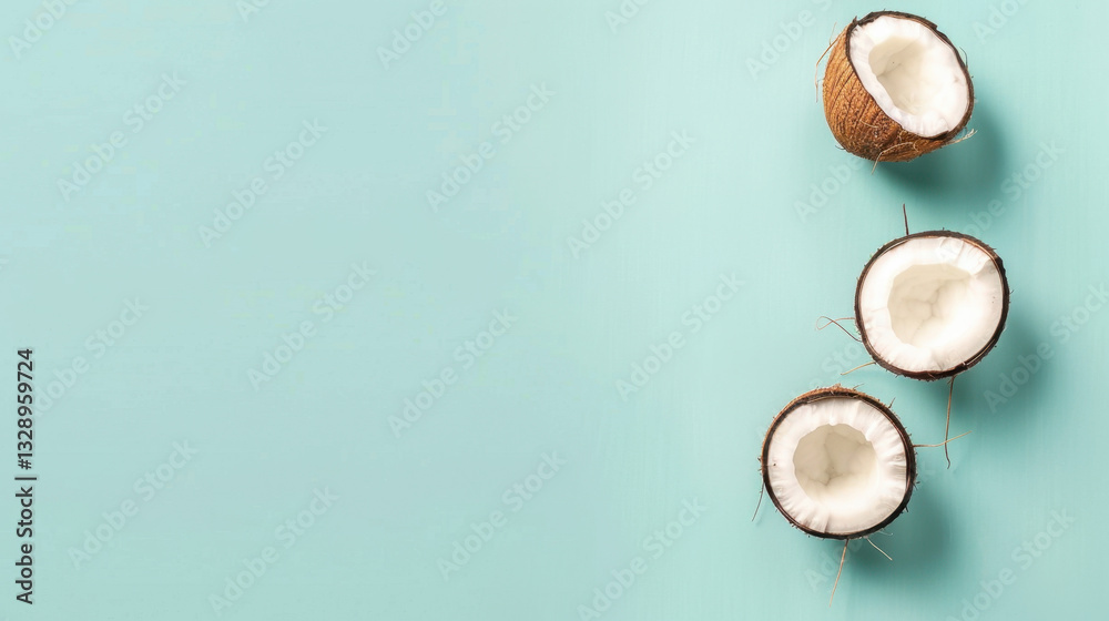 Fototapeta premium fresh coconut on light blue background