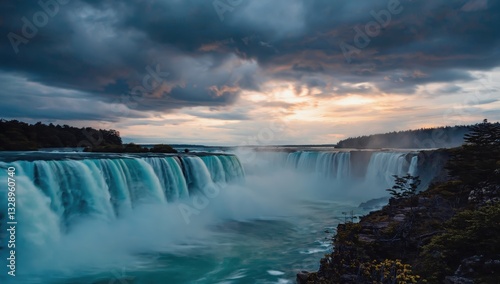 Waterfall landscape at dusk