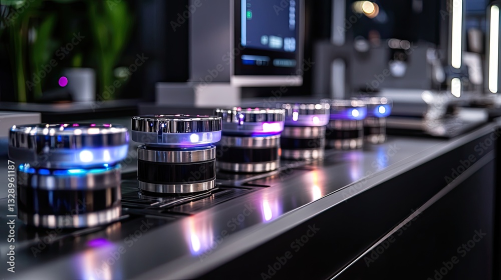 Obraz premium Modern Control Interface with Colorful LED Indicators and Buttons