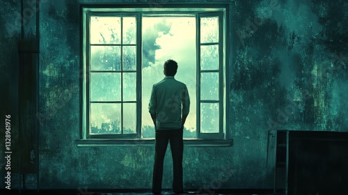 10 A man standing near a window, lost in deep thoughts, missing his past love
