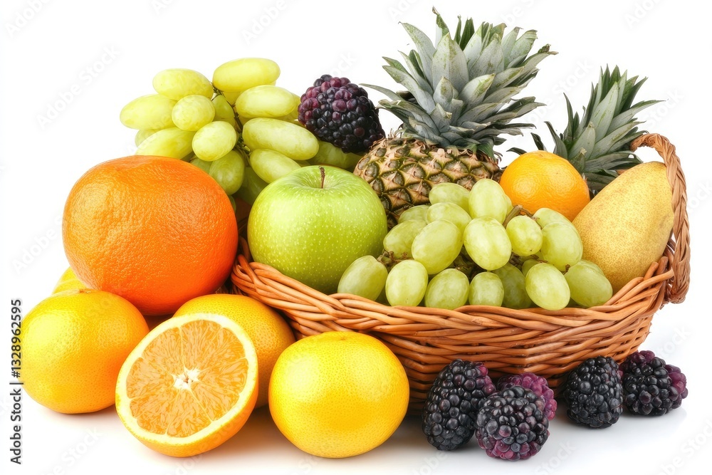 Assortment of fresh fruits in a wicker basket. Assortment of fresh fruits in a wicker basket.