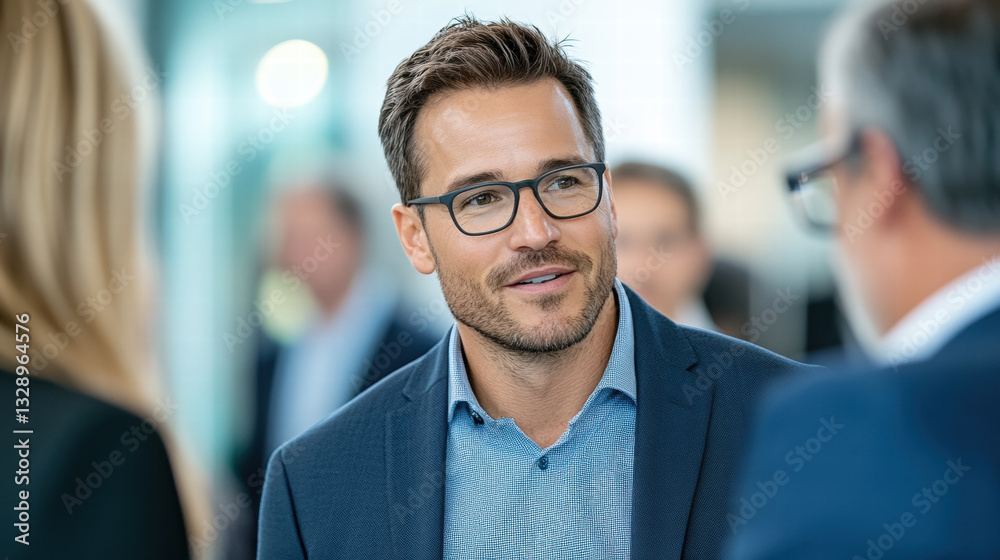 Engaging businessman discussing ideas with colleagues in modern office Engaging businessman discussing ideas with colleagues in modern office