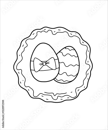 Easter gingerbread with a holiday symbol. Contour drawing for postcards and logos or coloring pages. Vector