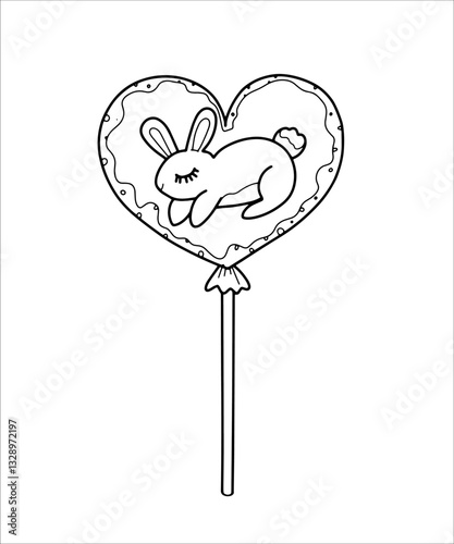 Easter gingerbread with a holiday symbol. Contour drawing for postcards and logos or coloring pages. Vector