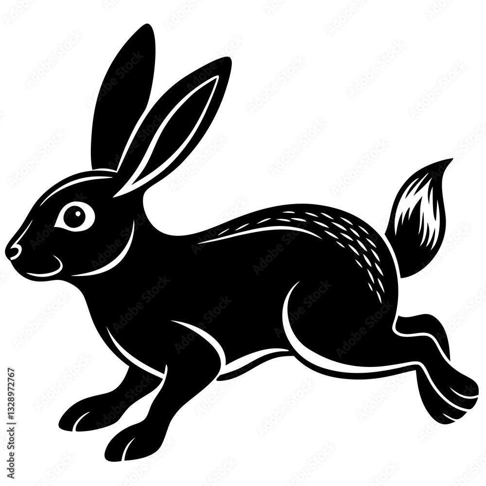 Obraz premium a cute and dynamic black silhouette of a rabbit in mid-leap, 