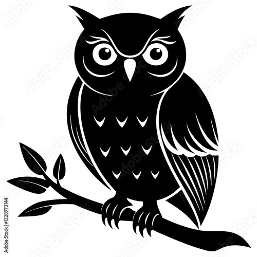 a mysterious black silhouette of an owl perched on a branch,  