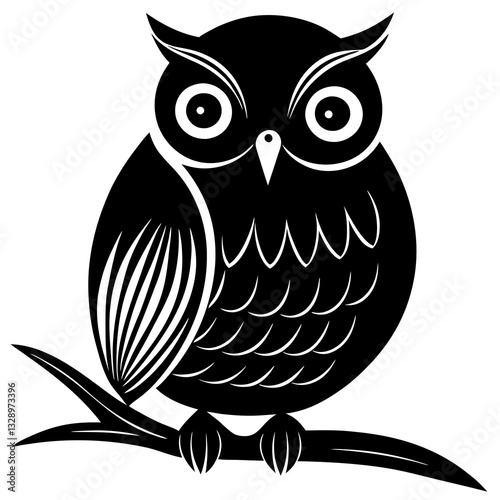 a mysterious black silhouette of an owl perched on a branch,  