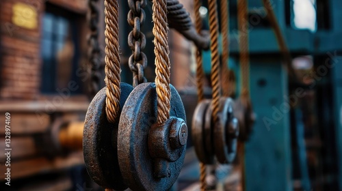 Industrial Pulley System with Chains and Metal Weights