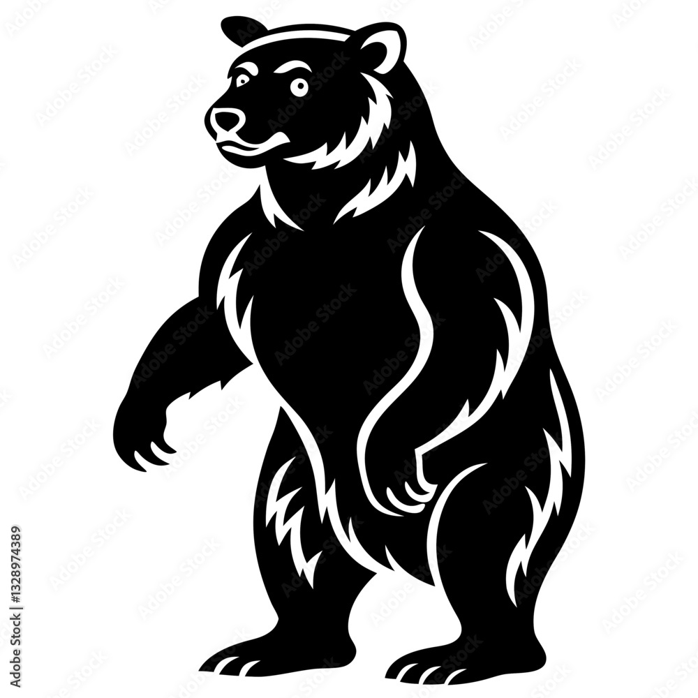 a strong black silhouette of a bear standing on its hind legs, a strong black silhouette of a bear standing on its hind legs,
