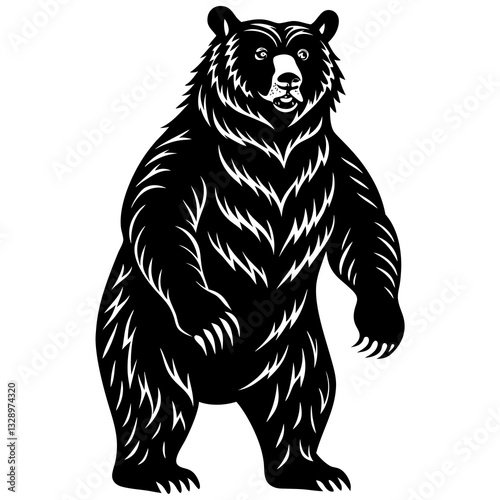 a strong black silhouette of a bear standing on its hind legs, 