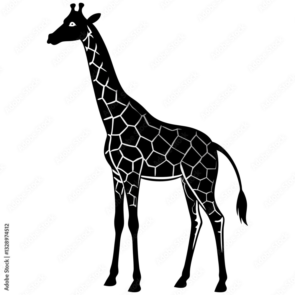 Obraz premium a tall and graceful black silhouette of a giraffe standing with its long neck stretched upwards 