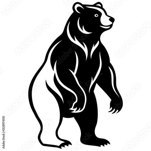 a strong black silhouette of a bear standing on its hind legs, 