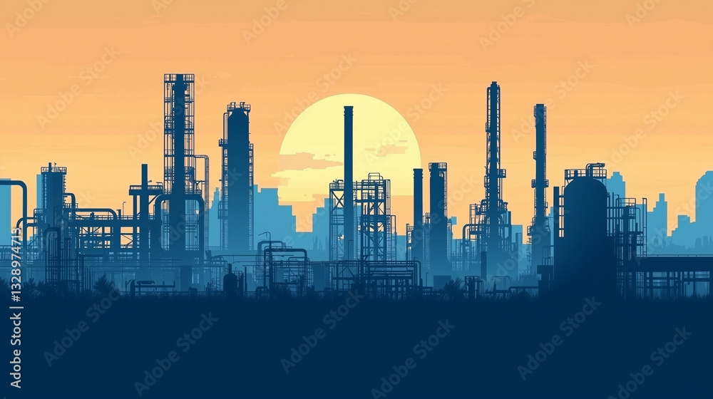 Industrial factories silhouette background. Horizontal seamless pattern. Oil refinery complex with pipes and tanks gas production.
Industrial factories silhouette background. Horizontal seamless pattern. Oil refinery complex with pipes and tanks gas production.
