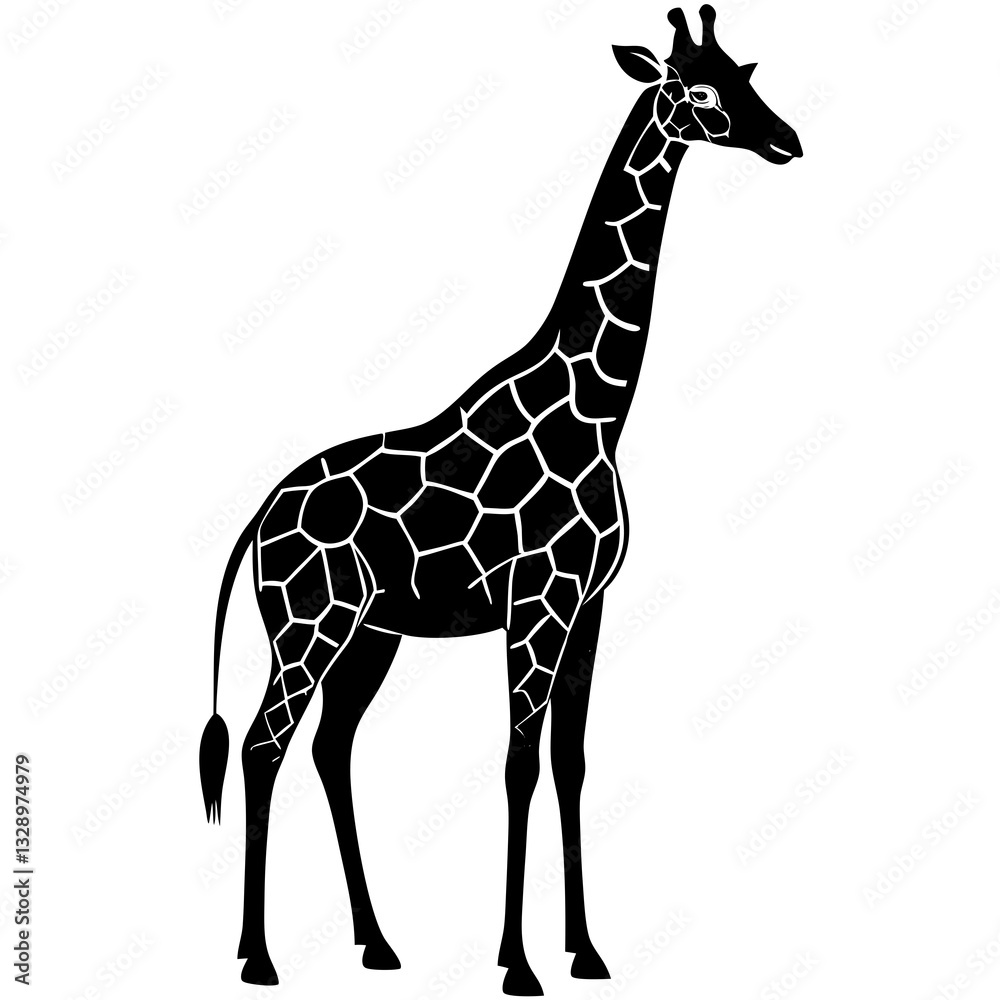 Obraz premium a tall and graceful black silhouette of a giraffe standing with its long neck stretched upwards 