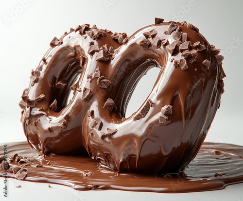 New Year 2025 in Melted Chocolate with Glossy Texture on White Background