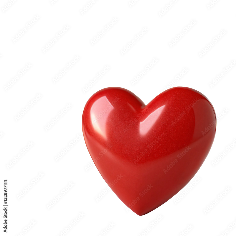 Shiny Red 3D Heart with Glossy Surface on White Background Shiny Red 3D Heart with Glossy Surface on White Background