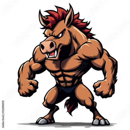 Strong wild boar showing muscles and getting ready to fight