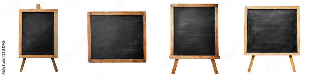 Set of wooden blackboard or chalkboard frames mounted on easels ready for presentation education or creative use Set of wooden blackboard or chalkboard frames mounted on easels ready for presentation education or creative use
