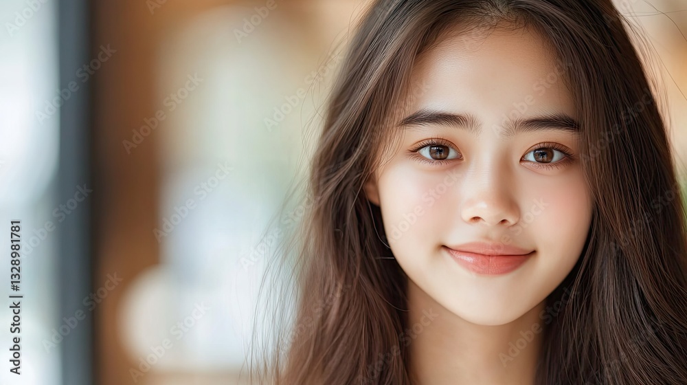 Head shot portrait of young Asian woman with gentle smile looking directly at camera, exudes calmness and self-confidence. Natural beauty, simple elegance, millennial generation female profile picture Head shot portrait of young Asian woman with gentle smile looking directly at camera, exudes calmness and self-confidence. Natural beauty, simple elegance, millennial generation female profile picture