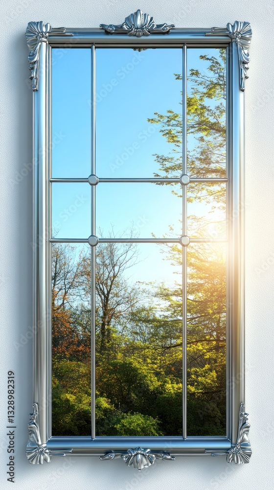 Obraz premium A Decorative Silver Framed Window View Of Natural Sunlight