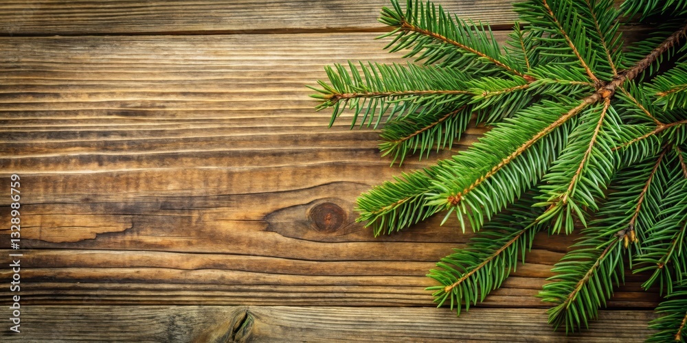 Spruce branch on a wooden background with intricate details of the tree's texture and natural elements, greenery Spruce branch on a wooden background with intricate details of the tree's texture and natural elements, greenery